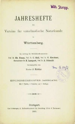 Bd. 61, 1905: Jahreshefte des Vereins für Vaterländische Naturkunde in Württemberg : zugl. Jahrbuch d. Staatlichen Museums für Naturkunde in Stuttgart