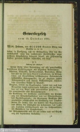 Gewerbegesetz vom 15. October 1861