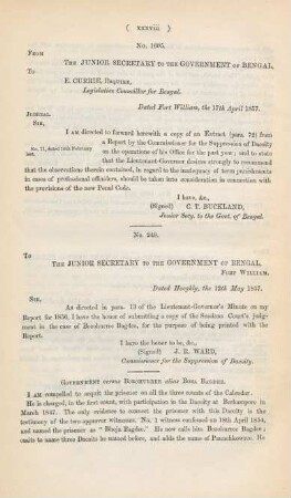 No. 1605. From the junior secretary to the government of Bengal, to E. Currie, Esquire, Legislative counciller for Bengal