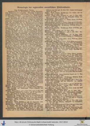 Genealogie der regierenden europäischen Fürstenhäuser.