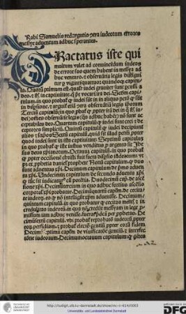 Rabi Samuelis redargutio contra Iudeorum errores Messye adventum adhuc sperantes.