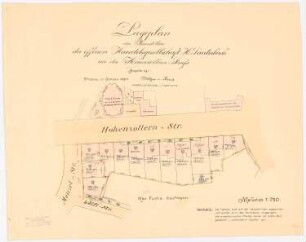 Wohnhausgruppe Lauterbach, Breslau: Lageplan der Baustellen der Offenen Handelsgesellschaft Lauterbach, Hohenzollernstraße 1:750