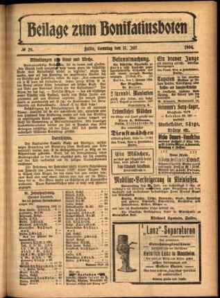 Zweite Ausgabe vom Sonntag, den 17. Juli 1904.
