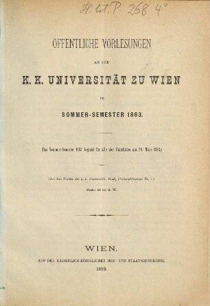 Vorlesungsverzeichnis. 1883. SS
