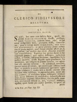 I-XXXVIII, De Clerico Fideivssore Meletema.
