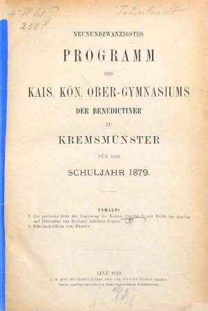 Programm des Obergymnasiums der Benediktiner zu Kremsmünster. 1878/79 = 29