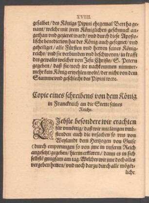 Copie eines schreibens von dem König in Franckreich an die Stette seines Reichs.