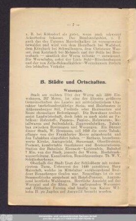 B. Städte und Ortschaften.