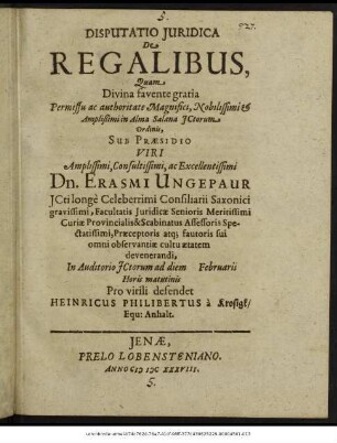 Disputatio Iuridica De Regalibus