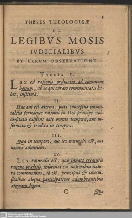 Theses Theologicae De Legibus Mosis Iudicialibus Et Earum Observatione