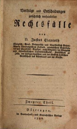 Vorträge und Entscheidungen gerichtlich verhandelter Rechtsfälle, 2