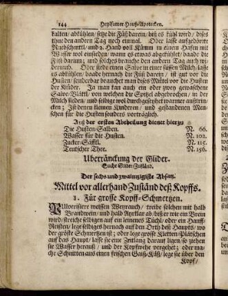 Der sechs und zwaintzigiste Absatz. Mittel vor allerhand Zuständ deß Kopffs