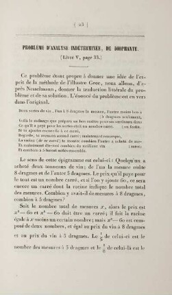 Problème d'analyse indéterminée, de Diophante.