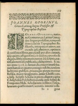 Ioannes Oporinus, Graecae Latinaeque linguae Professor, et Typographus Basilien.