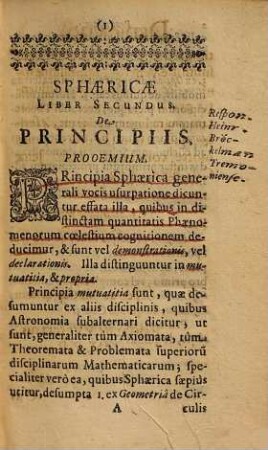 Sphaericae methodo Euclidea conscriptae, 2. De principiis. - 1657. - 145 S.