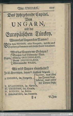 Das Achtzehende Capitel. Von Ungarn, und der Europäischen Türckey