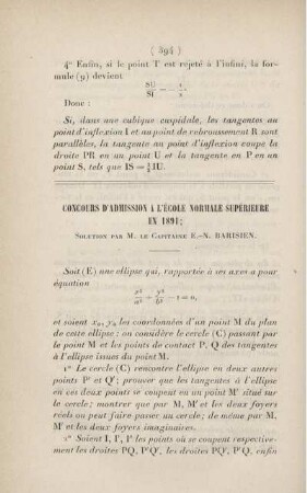 Concours d'admission a l'École Normale supérieure en 1891.