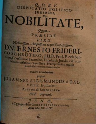 Disputatio pol. iur. de nobilitate
