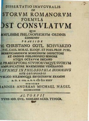 Dissertatio Inauguralis De Fastorum Romanorum Formula Post Consulatum