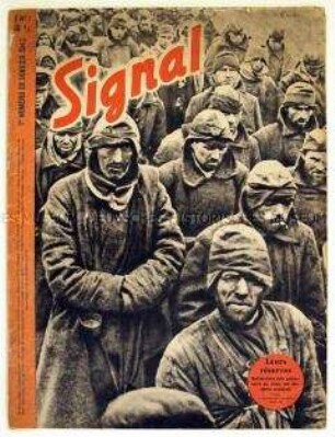 Auslandsausgabe der Illustrierten "Signal" u.a. über den Marsch sowjetischer Soldaten in deutsche Kriegsgefangenschaft (in französischer Sprache)