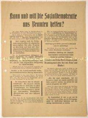 Gegen die Sozialdemokraten gerichteter programmatischer Wahlaufruf der Deutschnationalen Volkspartei an die Beamten