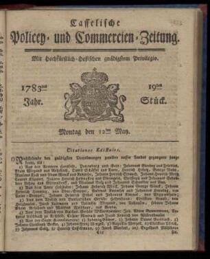 19tes Stueck, Montag den 12ten May. 1783