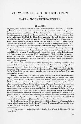 Verzeichnis der Arbeiten der Paula Modersohn-Becker