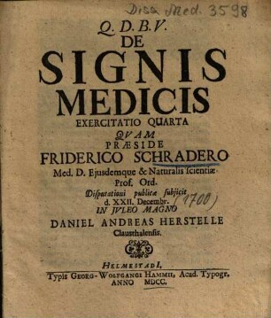 De Signis Medicis Exercitatio .... 4