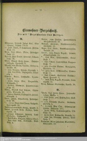 Einwohnerverzeichnis : Einwohner-Verzeichniß