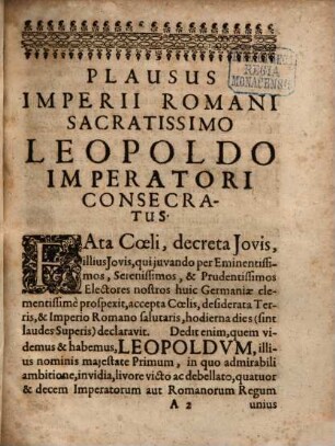 Plausus imperii Romani sacratissimo Leopoldo imperatori consecratus