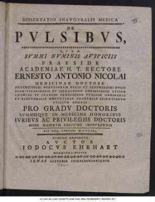 Dissertatio Inauguralis Medica De Pulsibus