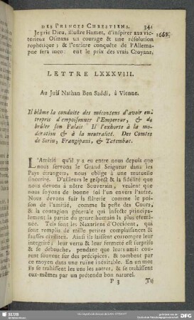 Lettre LXXXVIII [LXXXIX]. Au Juif Nathan Ben Saddi, à Vienne