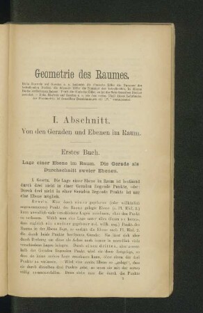 I. Abschnitt. Von den Geraden und Ebenen im Raum.