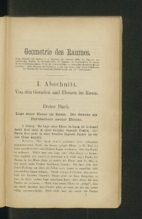 I. Abschnitt. Von den Geraden und Ebenen im Raum.
