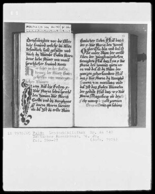 Deutscher Rosenkranz — Initialen H und I, Folio 27recto