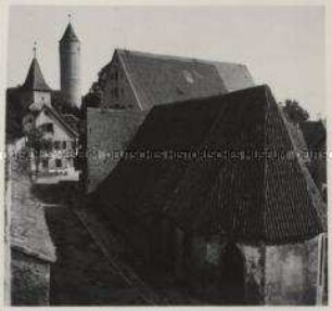 Dinkelsbühl, Dreikönigskapelle, Dreikönigsturm, Grüner Turm vom Segringer Tor aus gesehen