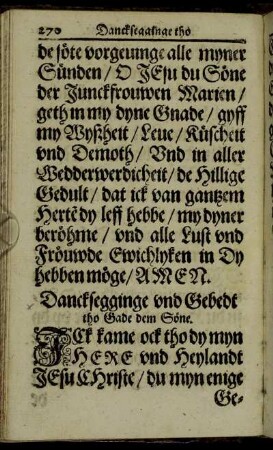 Dancksegginge und Gebedt tho Gade dem Söne.