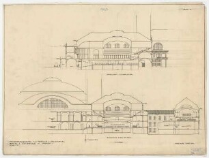 Thiersch, Friedrich von; Frankfurt / Main (Hessen); Festhalle - Längsschnitt, Querschnitt