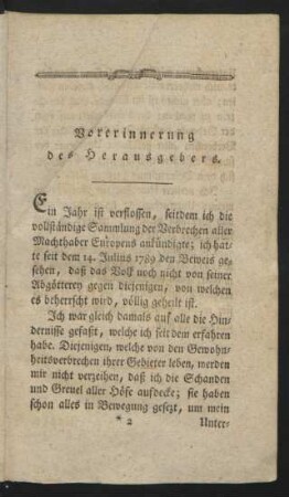 Vorerinnerung des Herausgebers.