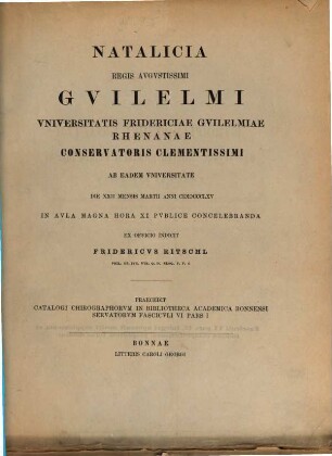 Catalogi chirographorum in bibliotheca academica Bonnensi servatorum. 6,1