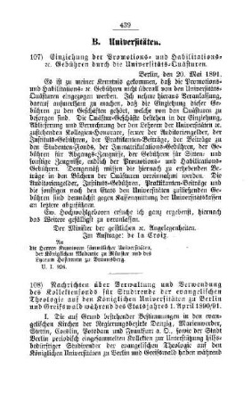 Einziehung der Promotions- und Habilitations- etc. Gebühren durch die Universitäts-Ouästuren : [B. Universitäten]