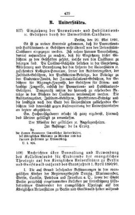 Einziehung der Promotions- und Habilitations- etc. Gebühren durch die Universitäts-Ouästuren : [B. Universitäten]