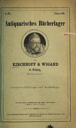Antiquarisches Bücherlager von Kirchhoff & Wigand in Leipzig. 576. 1880