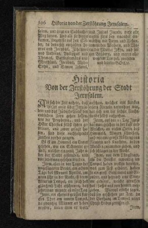 Historia Von der Zerstöhrung der Stadt Jerusalem.