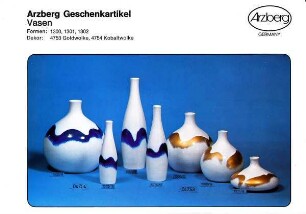 Produktblatt "Arzberg Geschenkartikel / Vasen / Formen: 1300, 1301, 1302" mit Dekor "Goldwolke" und "Kobaltwolke"