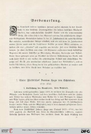 I. Unter Fürstbischof Damian Hugo von Schönborn 1719-1743