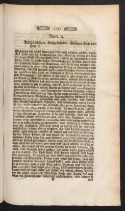 Num. 2. Durchleuchtiger, Hochgeborner, Gnädiger Fürst undt Herr [et]c.