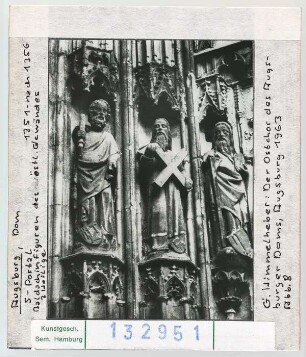 Augsburg, Dom: Südportal, östliches Gewände, Baldachinfiguren: Drei Heilige