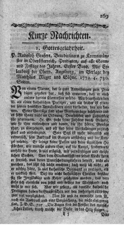 Predigten, auf alle Sonn- und Festtage des Jahres. Bd.1.