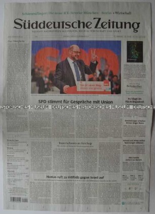 Tageszeitung "Süddeutsche Zeitung" mit Titel zur Regierungsbildung in Deutschland